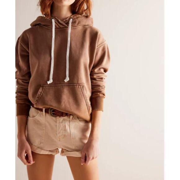 Free People Zuma Brown Pullover Hooded Sweatshirt Size XS - Picture 1 of 15